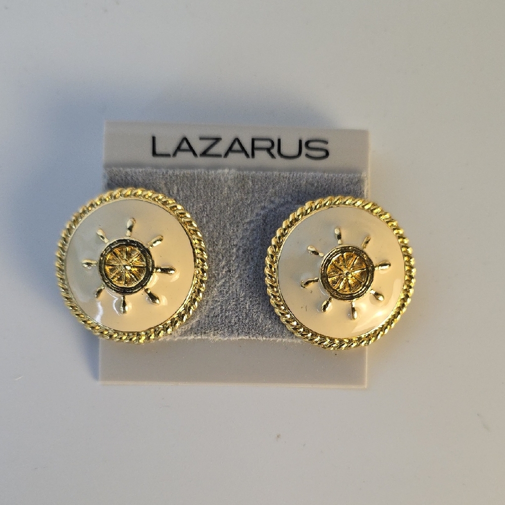 Lazarus Cream Sailor Themed Gold Tone Earrings